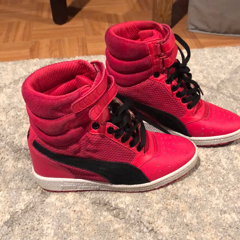 Red Suede Puma Wedges